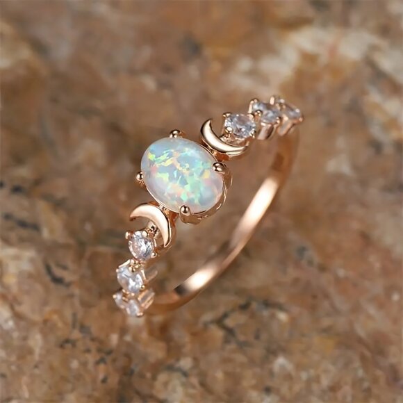 Rose Golden Synthetic Opal Ring - Picture 2 of 6